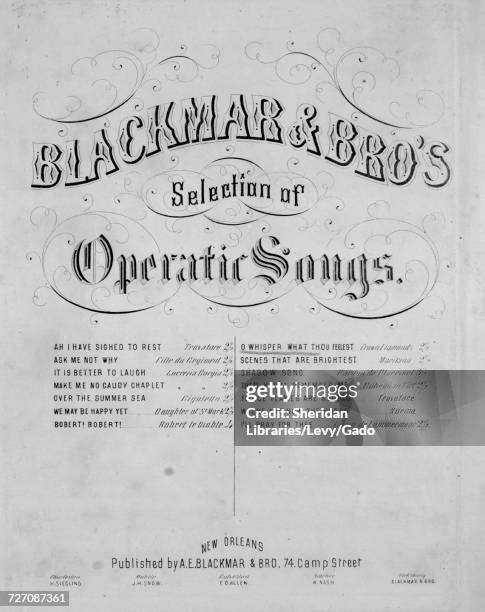 Sheet music cover image of the song 'Blackmar and Bro's Selection of Operatic Songs O Whisper What Thou Feelest', with original authorship notes...
