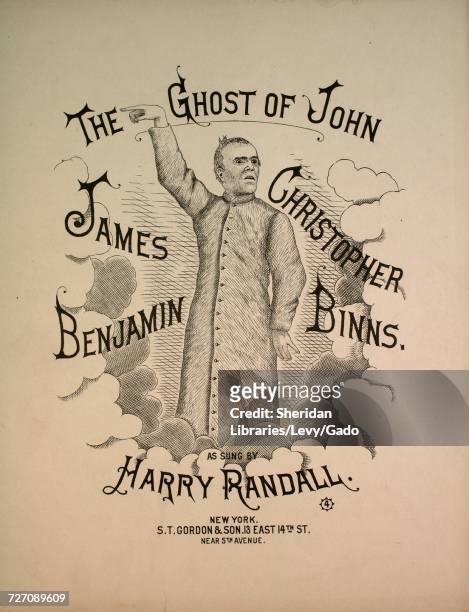 Sheet music cover image of the song 'the Ghost of John James Benjamin Christopher Binns', with original authorship notes reading 'Harry Randall',...