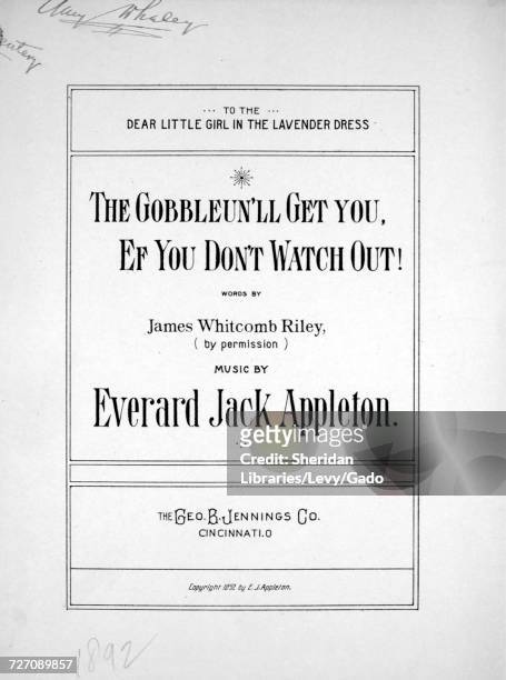 Sheet music cover image of the song 'the Gobbleun'll Get You, Ef You Don't Watch Out!', with original authorship notes reading 'Words by James...