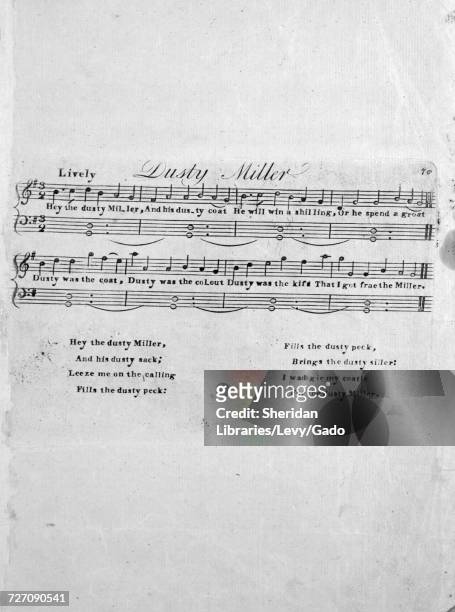 Sheet music cover image of the song 'dusty Miller', with original authorship notes reading 'na', United States, 1900. The publisher is listed as...