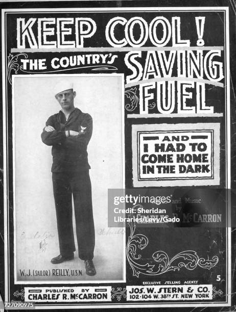 Sheet music cover image of the song 'Keep Cool! The Country's Saving Fuel', with original authorship notes reading 'Words and music by Charles R...