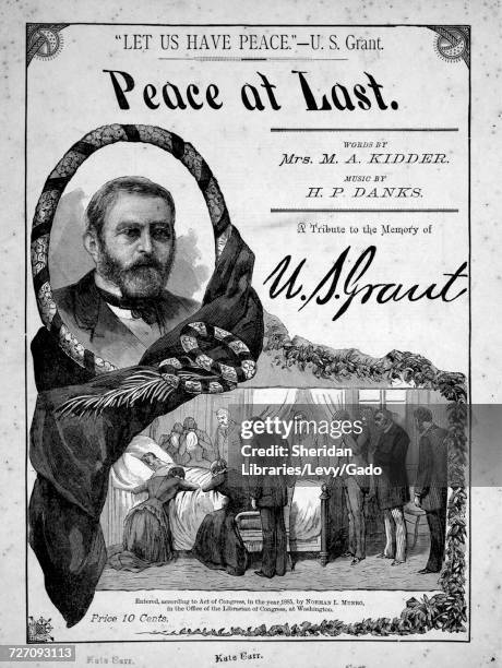 Sheet music cover image of the song 'Peace At Last Song ', with original authorship notes reading 'Words by Mrs MA Kidder Music by HP Danks', 1885....