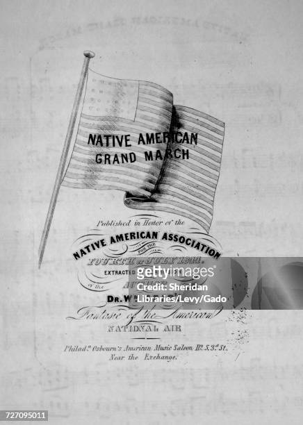 Sheet music cover image of the song 'Native American Grand March', with original authorship notes reading 'Extracted by Permission of the Author from...