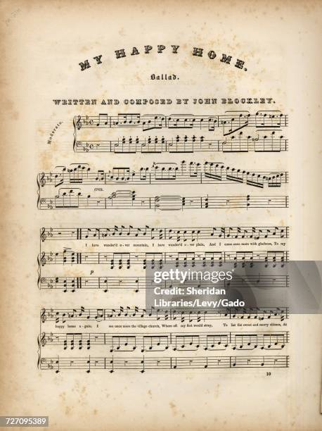 Sheet music cover image of the song 'my Happy Home Ballad', with original authorship notes reading 'Written and Composed by John Blockley', 1844. The...