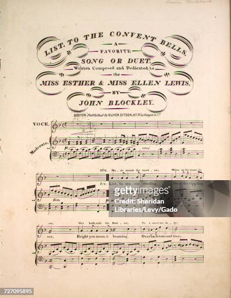 Sheet music cover image of the song 'List, to the Convent Bells A Favorite Song or Duet', with original authorship notes reading 'Written, Composed...