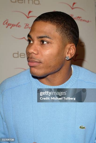 Singer/Actor Nelly poses at an in-store appearance promoting his Apple Bottoms clothing line at a d.e.m.o. Clothing store in the Fox Hills Mall...