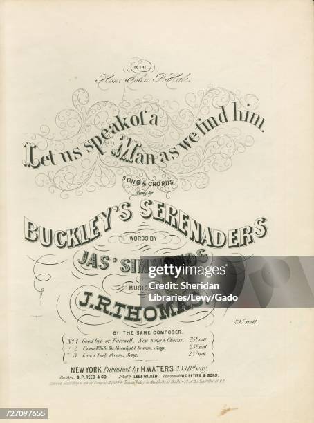 Sheet music cover image of the song 'Let us Speak of a Man as We Find Him Song and Chorus', with original authorship notes reading 'Words by Jas...