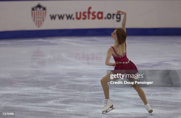 Sarah Hughes competes in the women's Free Skate and finishes in second place in the Women's Competition at the 2001 State Farm U.S. Figure Skating...