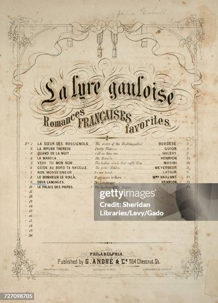 Sheet music cover image of the song 'La Lyre Gauloise Romance Francaises favorites No 9 Deux Langages', with original authorship notes reading...