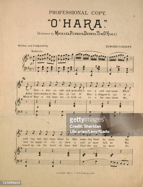 Sheet music cover image of the song 'Professional Copy O'Hara ', with original authorship notes reading 'Written and Composed by Edward Corbett',...