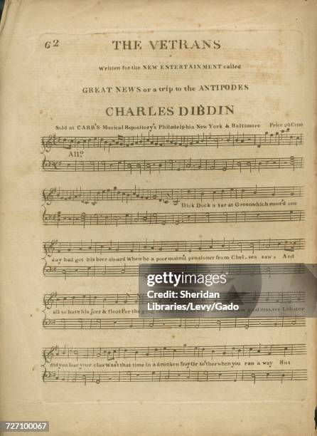 Sheet music cover image of the song 'the Vetrans Written for the New Entertainment called Great News, or, a trip to the Antipodes', with original...