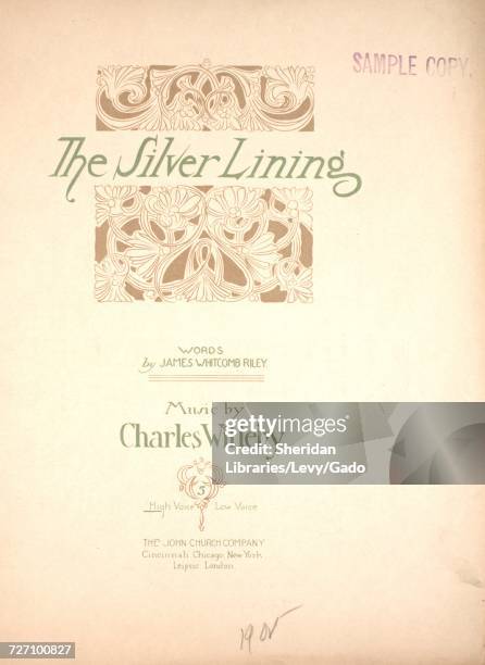 Sheet music cover image of the song 'the Silver Lining', with original authorship notes reading 'Words by James Whitcomb Riley Music by Charles...