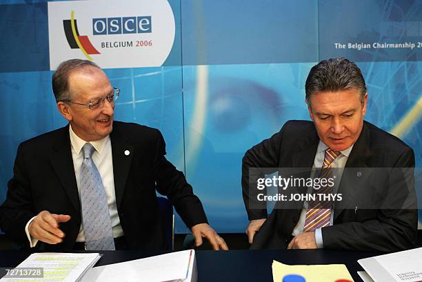 Belgium's Minister of Foreign Affairs Karel De Gucht gives a press conference about 'Criminal Justice Assessment Toolkits' and UNODC Executive...