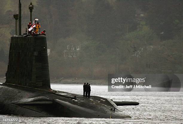 Vengence returns to Faslane Submarine base on the river Clyde December 4, 2006 in Helensburgh, Scotland. Tony Blair is to address MPs about his plans...