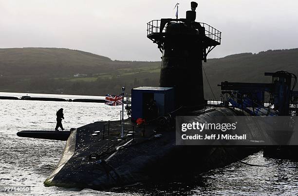 Vanguard sits in dock at Faslane Submarine base on the river Clyde December 4, 2006 in Helensburgh, Scotland. Tony Blair is to address MPs about his...