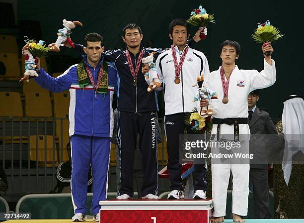 Arash Miresmaeili of the Islamic Republic of Iran, Tsagaanbaatar Haskhbaatar of Mongolia, Hiroyuki Akimoto of Japan and Kim Kwang Sub of the Republic...