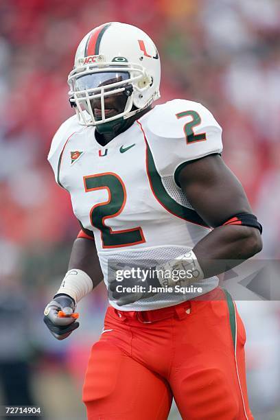 Jon Beason of the Miami Hurricanes jogs on the field during the game against the Maryland Terrapins at Byrd Stadium November 11, 2006 in College...