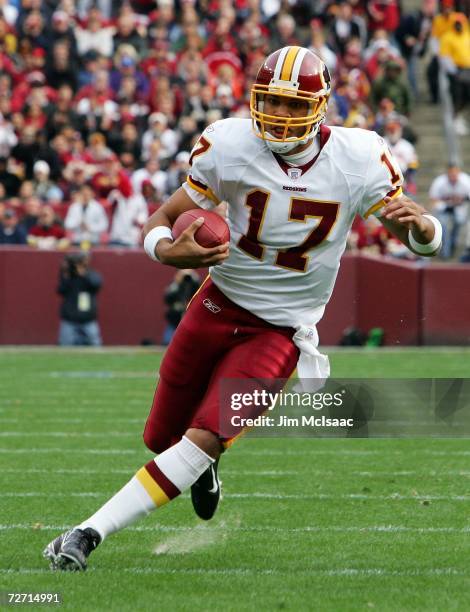 Jason Campbell of the Washington Redskins runs the ball against the Atlanta Falcons during their game on December 3, 2006 at FedEx Field in Landover,...