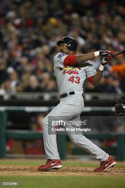 Juan Encarnacion of the St. Louis Cardinals bats during Game One of the 2006 World Series on October 21, 2006 at Comerica Park in Detroit, Michigan....
