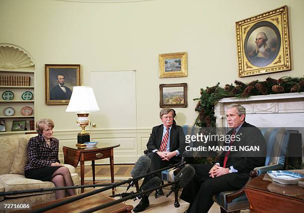 Washington, UNITED STATES: US President George W. Bush speaks during a meeting with US Ambassador to the United Nations John Bolton, 04 December...