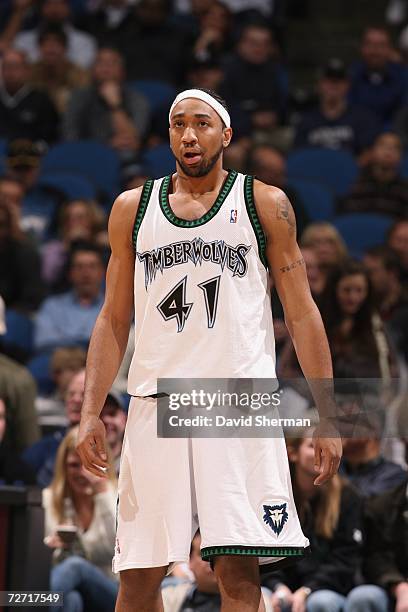 Eddie Griffin of the Minnesota Timberwolves stands on the court during the game against the New York Knicks on November 22, 2006 at the Target Center...