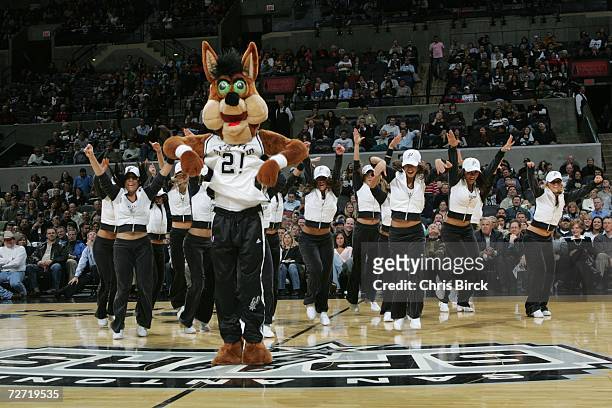 The San Antonio Spurs Coyote and Silver Dancers entertain the crowd as the Spurs host the Golden State Warriors at the AT&T Center December 4, 2006...