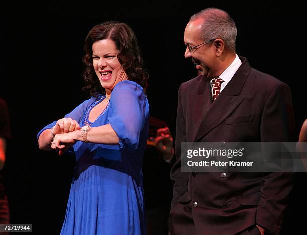 Actress Marcia Gay Harden and director George C. Wolfe take a bow at the Tisch School of the arts annual gala benefit at the St. James Theatre...