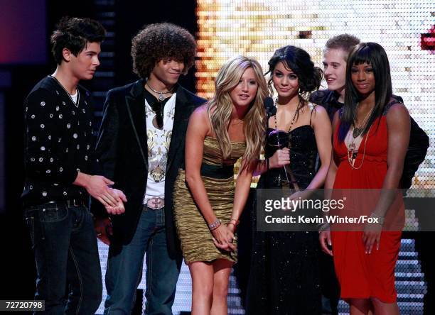 The cast of "High School Musical" accept the award for Best Soundtrack onstage at the 2006 Billboard Music Awards at the MGM Grand Garden Arena...