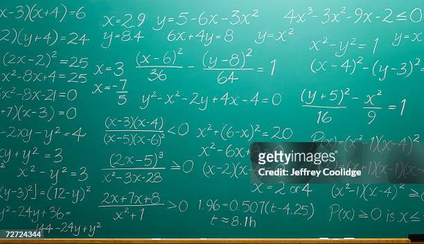 chalk equations filling blackboard - mathematics stock pictures, royalty-free photos & images