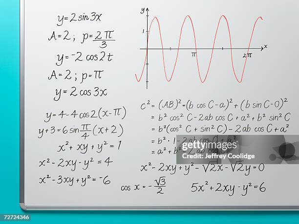 graph and equations covering whiteboard - formula fotografías e imágenes de stock