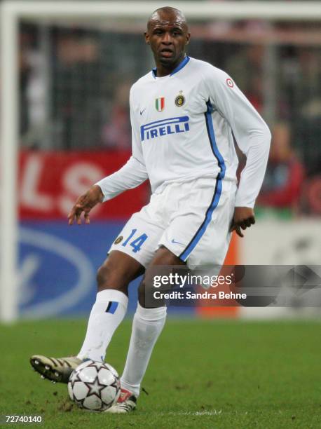 Patrick Vieira of Inter Milan is seen in action during the UEFA Champions League Group B match between Bayern Munich and Inter Milan at the Allianz...