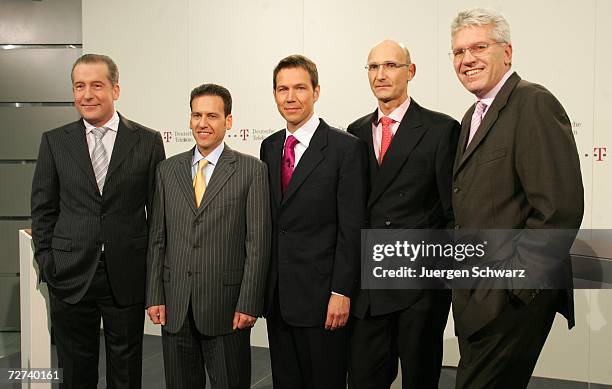Deutsche Telekom CEO Rene Obermann poses with his new Board of Management CFO Karl-Gerhard Eick, T-Mobile CEO Hamid Akhavan, Rene Obermann, Timotheus...