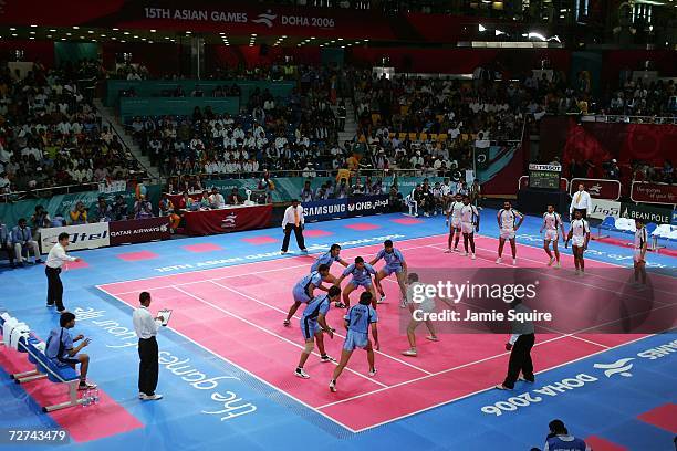 View of the Men's Kabaddi Gold Medal match between India and Pakistan during the 15th Asian Games Doha 2006 at Aspire Hall on December 6, 2006 in...