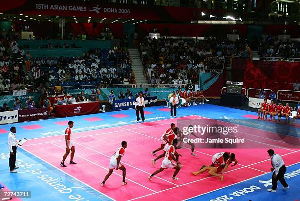 View of the Men's Kabaddi Bronze Medal match between the Islamic Republic of Iran and Bangladesh during the 15th Asian Games Doha 2006 at Aspire Hall...