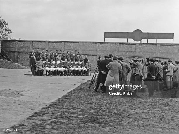 The Arsenal FC team pose for their FA Cup photo with manager Herbert Champan, 21st April 1927.