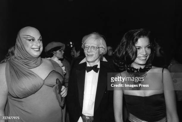 Divine, Andy Warhol and Bianca Jagger attend the Opening of Copacabana circa 1976 in New York City.
