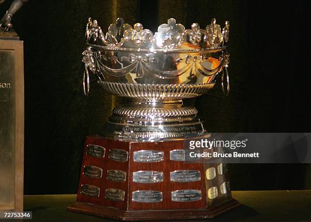 View of the Frank J. Selke Trophy during a photo opportunity prior to the Hockey Hall of Fame Induction Ceremonies on November 13, 2006 at the Hockey...