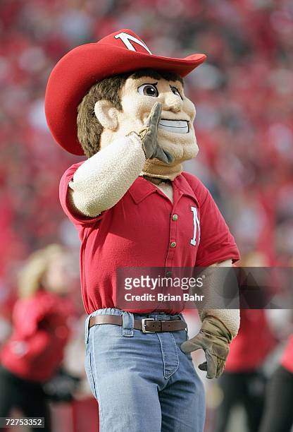 Mascot Herbie Husker of the Nebraska Cornhuskers yells during the game against the Colorado Buffaloes on November 24, 2006 at Memorial Stadium in...