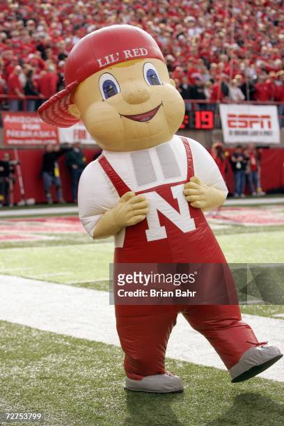 Mascot Lil Red of the Nebraska Cornhuskers walks on the sidelines during the game against the Colorado Buffaloes on November 24, 2006 at Memorial...