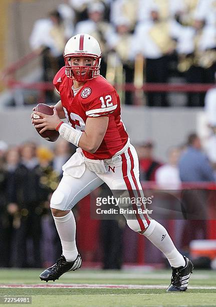 Quarterback Joe Ganz of the Nebraska Cornhuskers moves with the ball during the game against the Colorado Buffaloes on November 24, 2006 at Memorial...