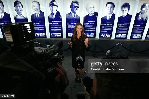 California first lady Maria Shriver speaks to members of the media before the induction of the first ever California Hall of Fame December 6, 2006 in...