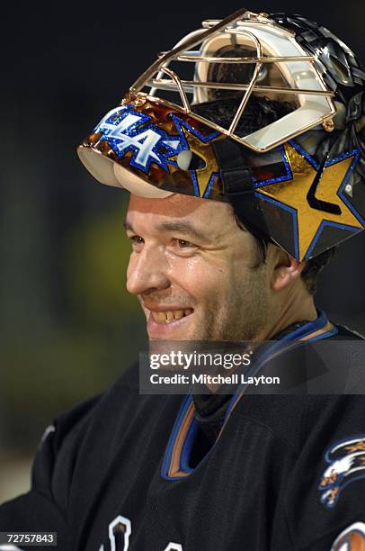 Olie Kolzig of the Washington Capitals smiles after they defeated the Ottawa Senators 6 to 2 at the Verizon Center December 6, 2006 in Washington, DC.