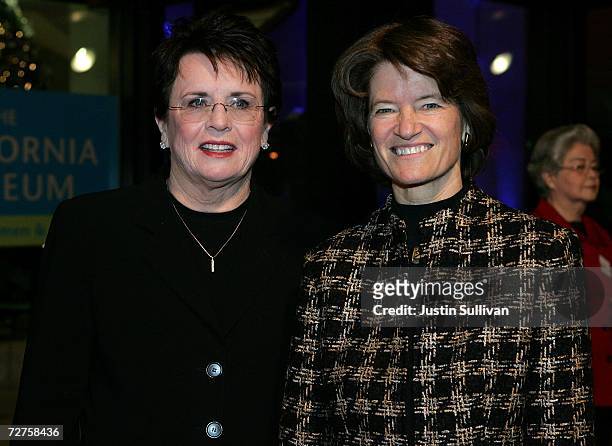 Former tennis star Billie Jean King and former astronaut Sally Ride arrive at the induction ceremony for the California Hall of Fame December 6, 2006...