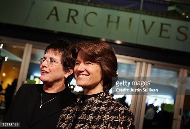 Former tennis star Billie Jean King and former astronaut Sally Ride arrive at the induction ceremony for the California Hall of Fame December 6, 2006...