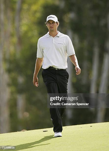 Adam Scott of Australia looks on during round one of the Australian PGA Championships at the Hyatt Regency Coolum December 7, 2006 in Coolum,...