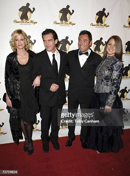 Melanie Griffith, Antonio Banderas, Oscar De La Hoya and Millie Corretjer pose at the Oscar De La Hoya Foundation Evening of Champions held at the...