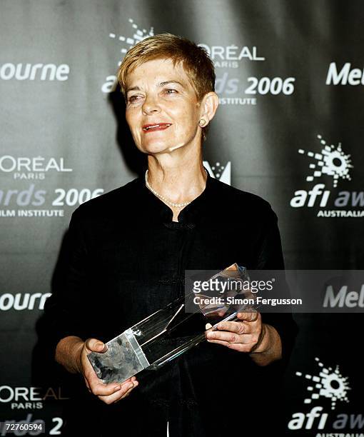 Penny Chapman poses with the AFI Award for Best Telefeature or Mini Series for "Ran", backstage at the L'Oreal Paris 2006 AFI Awards at the Melbourne...