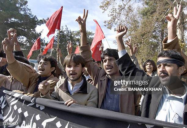 Pakistani men protest during the visit of President Pervez Musharraf in Quetta, 07 December 2006. This was the second visit of Musharraf in the...