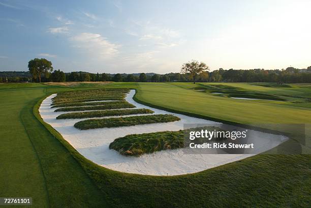 General view of the church pew bunkering on the third hole at Oakmont Country Club, site of the 2007 US Open on September 26, 2006 in Oakmont,...