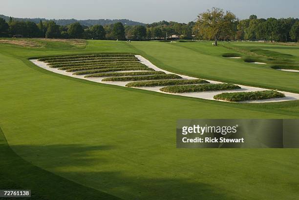 General view of the church pew bunkering on the third hole at Oakmont Country Club, site of the 2007 US Open on September 26, 2006 in Oakmont,...